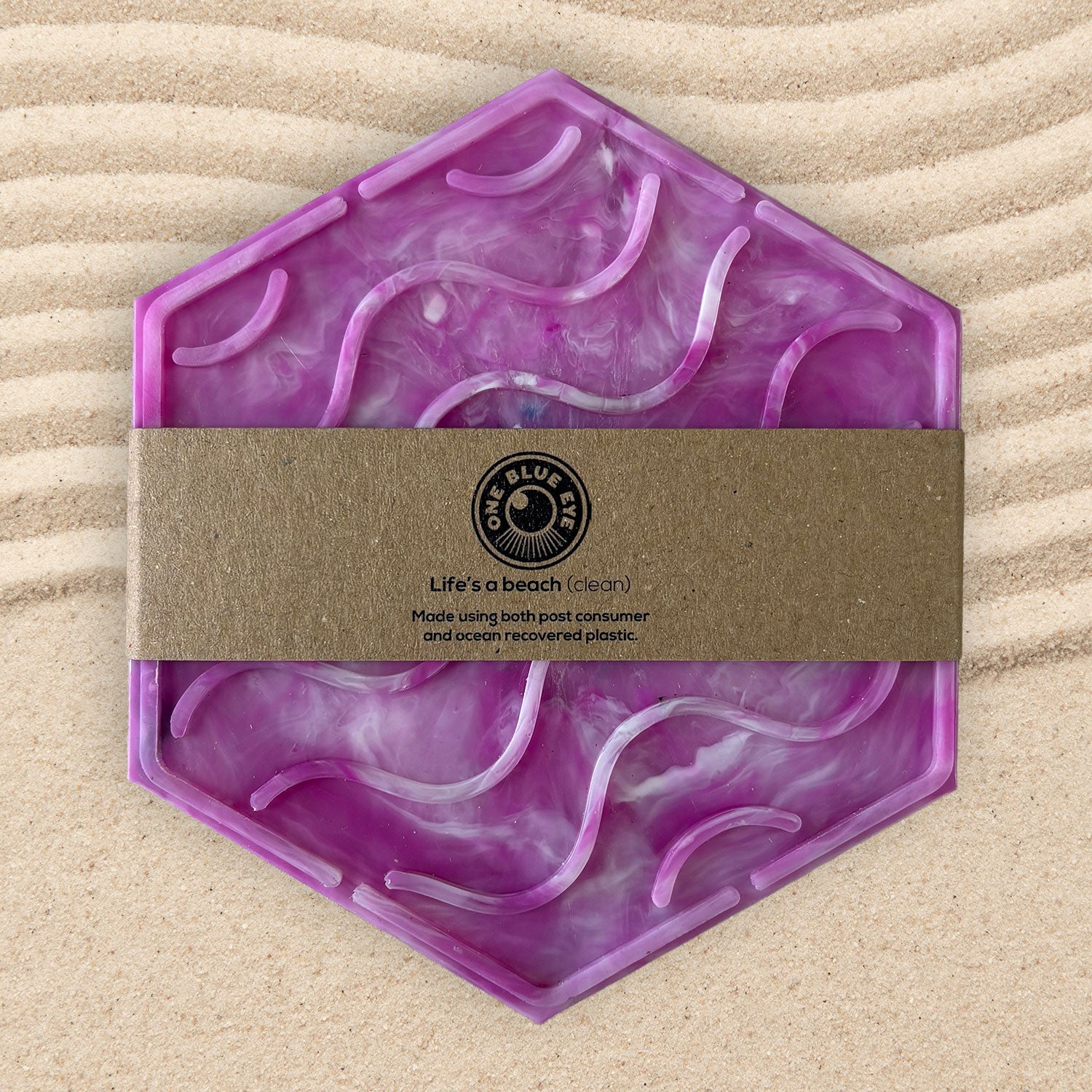 Recycled Plastic Wave Design Soap Dish, Hexagonal, Pink