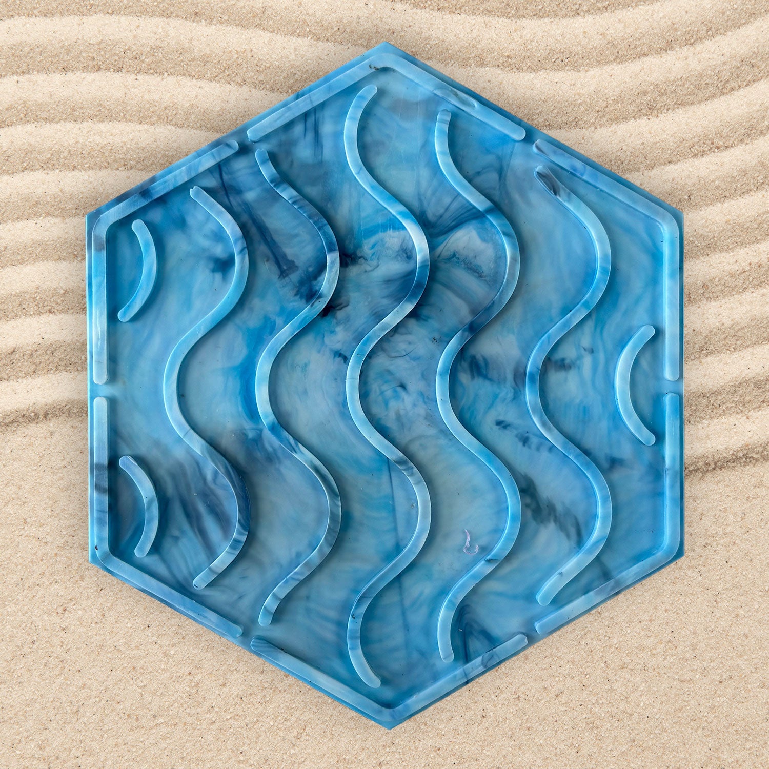 Recycled Plastic Wave Design Soap Dish, Hexagonal, Blue