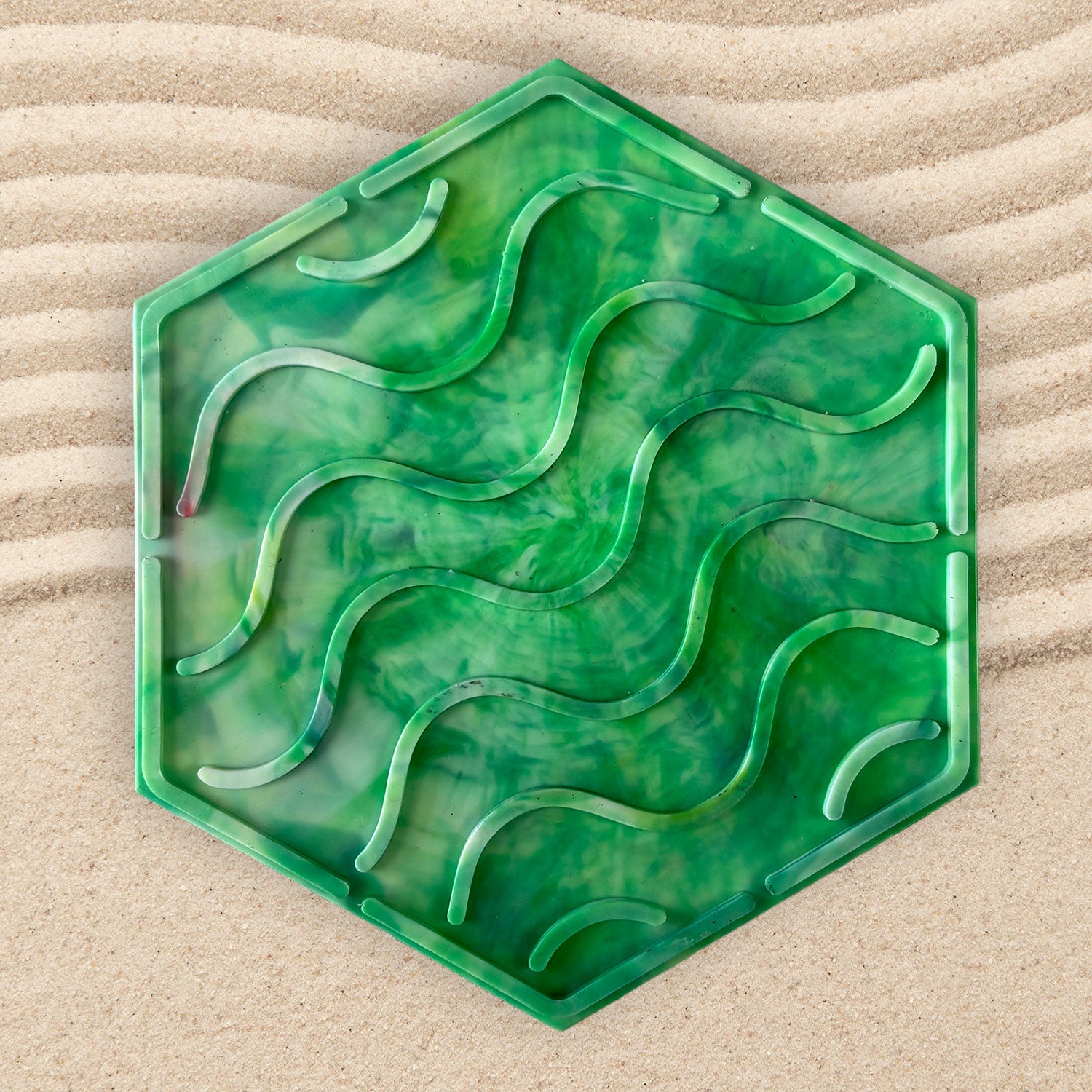 Recycled Plastic Wave Design Soap Dish, Hexagonal, Green