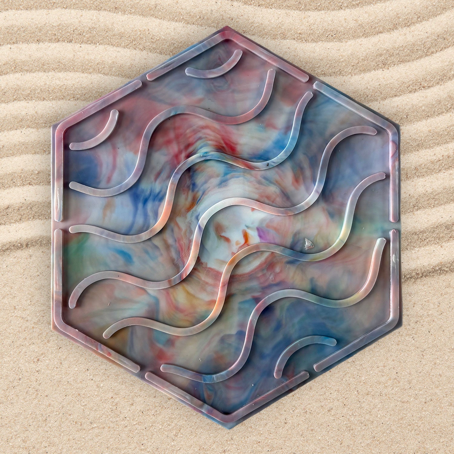 Recycled Plastic Wave Design Soap Dish, Hexagonal, Multi Colour