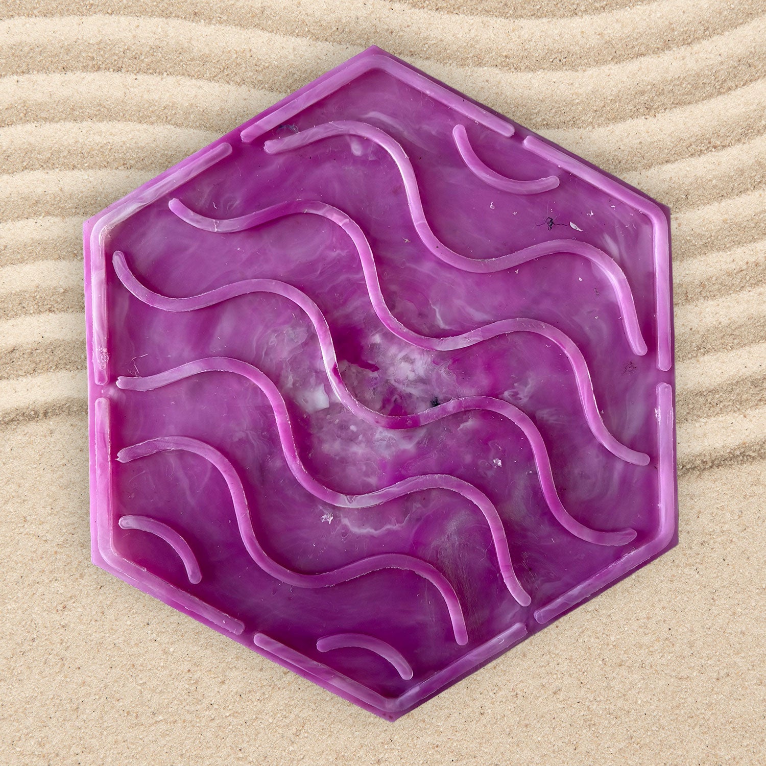 Recycled Plastic Wave Design Soap Dish, Hexagonal, Pink