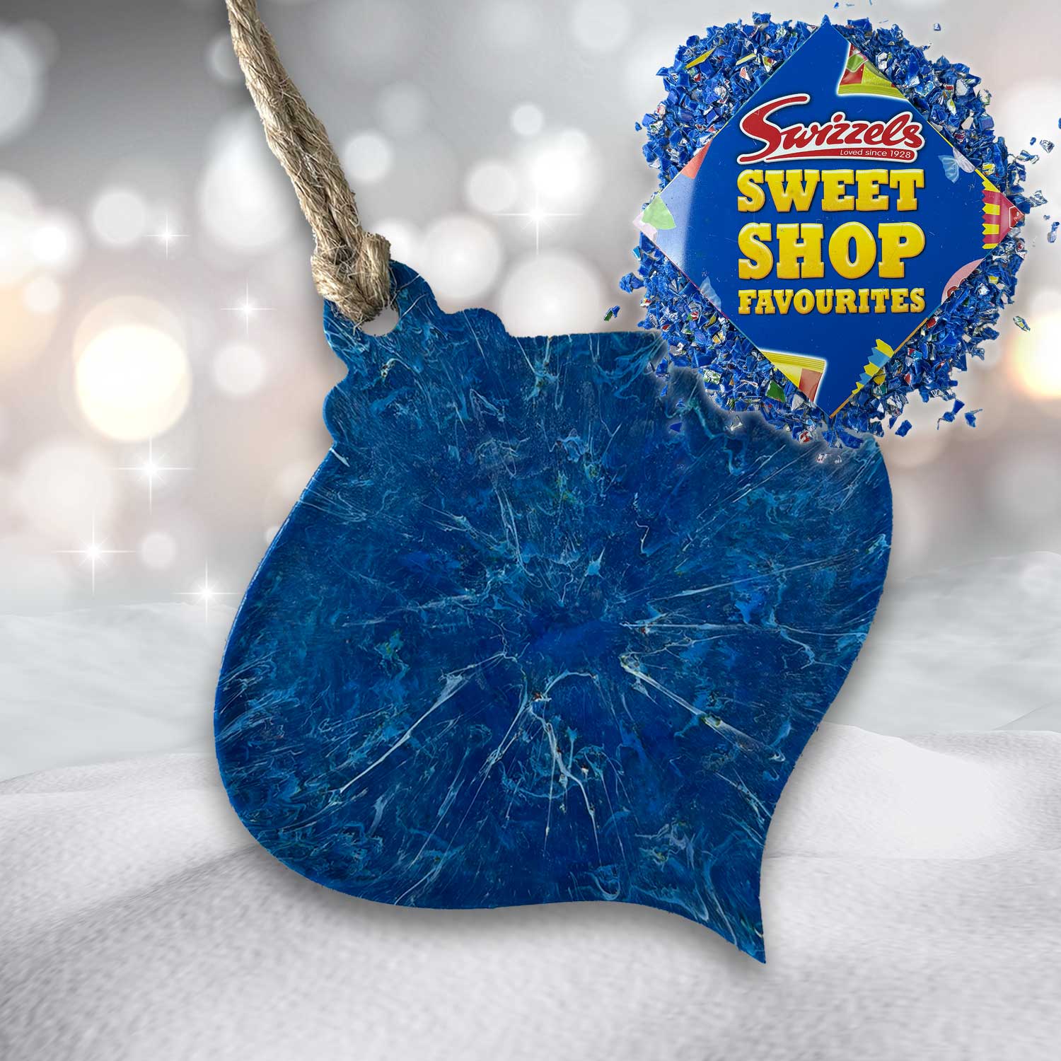 Recycled Plastic Christmas Decoration, Fluted Bauble, Sweetshop Blue
