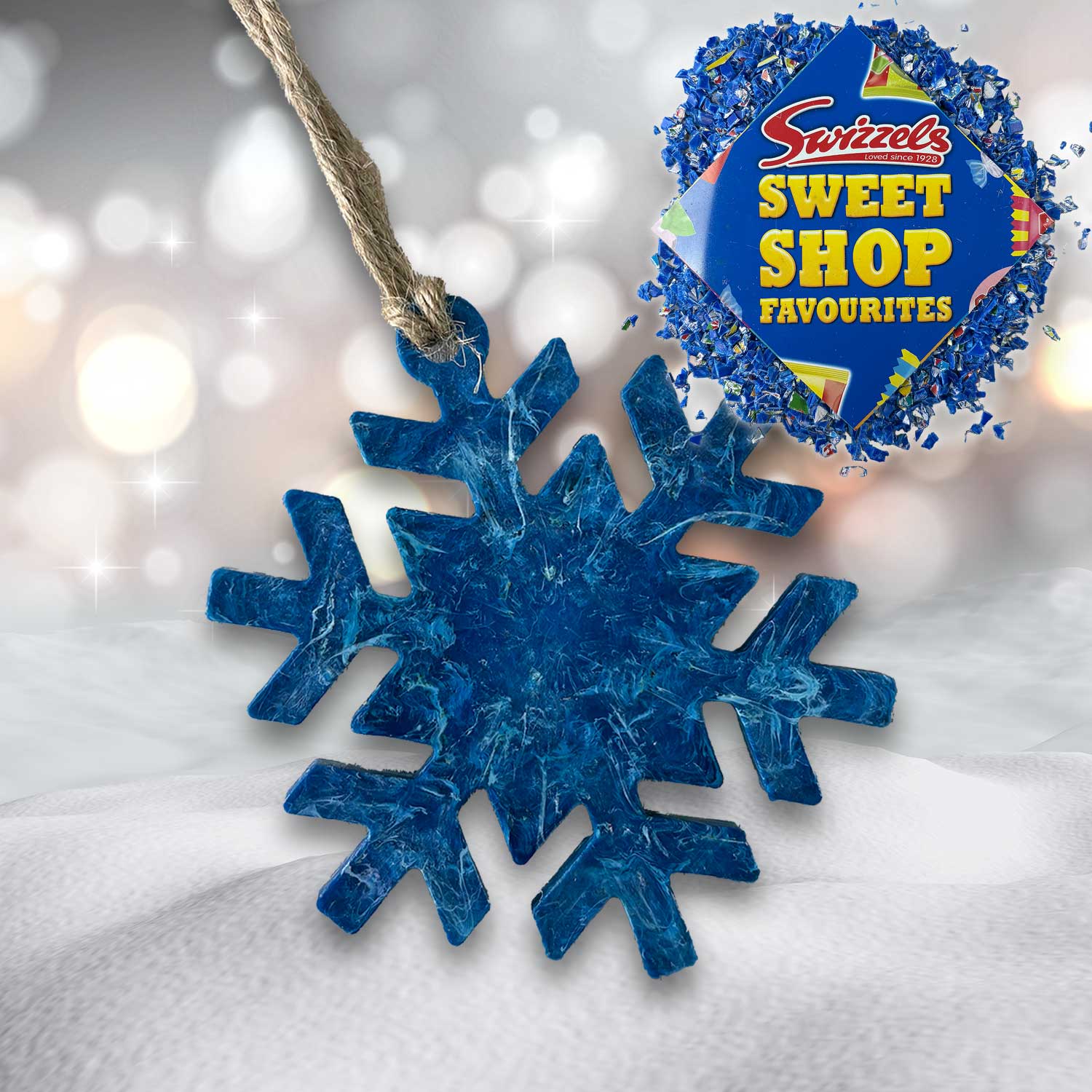 Recycled Plastic Christmas Decoration, Snowflake, Sweetshop Blue