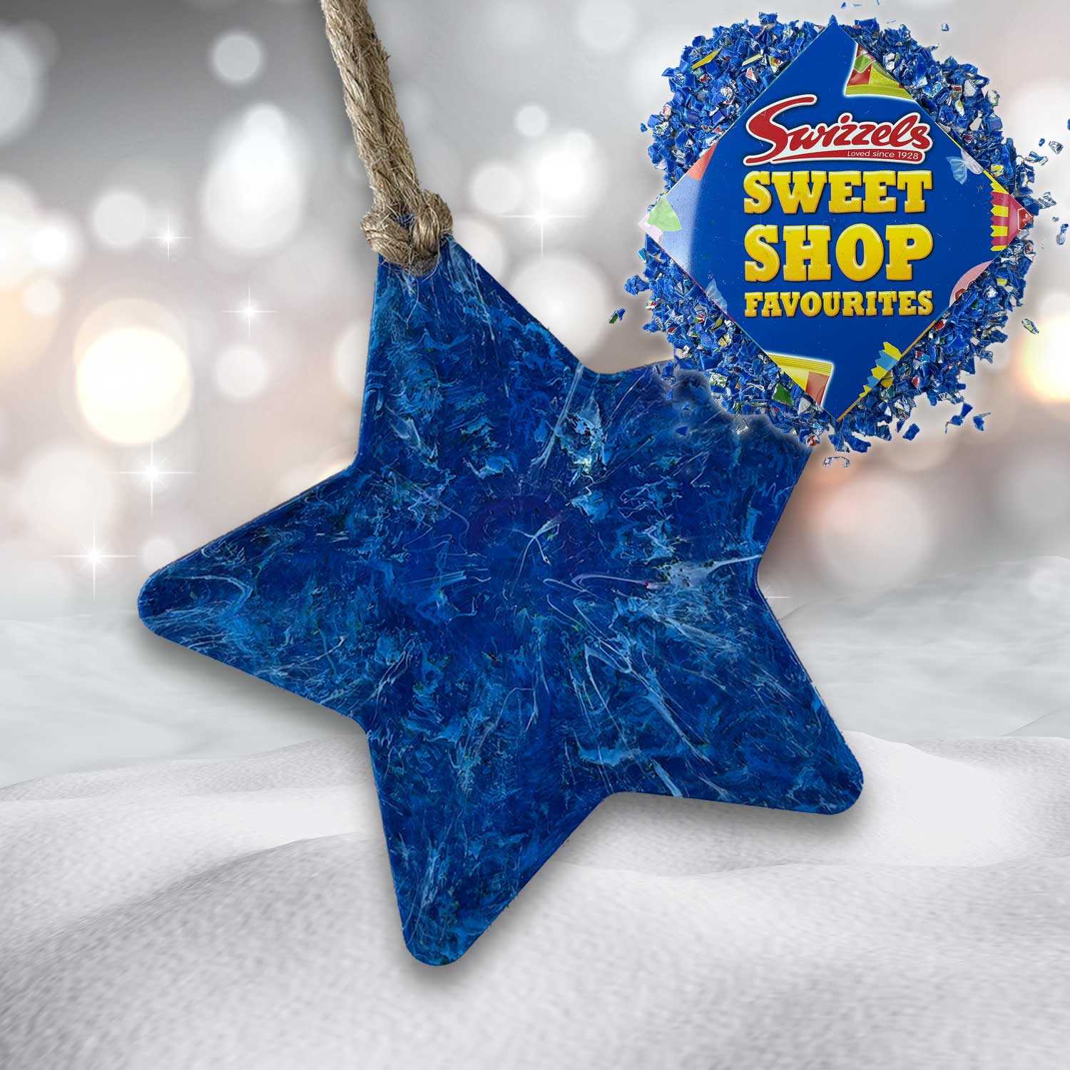 Recycled Plastic Christmas Decoration, Star, Sweetshop Blue