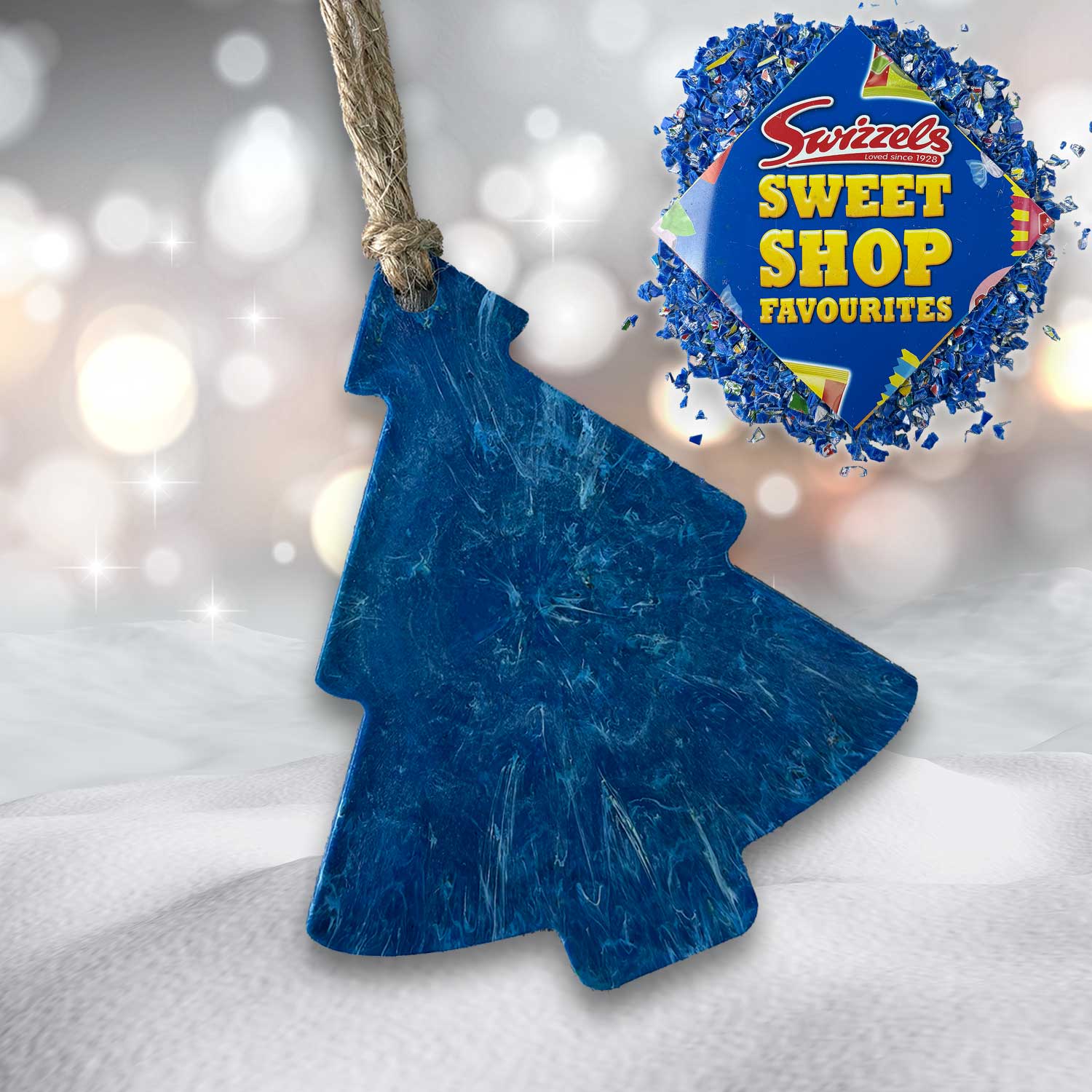 Recycled Plastic Christmas Decoration, Tree, Sweetshop Blue