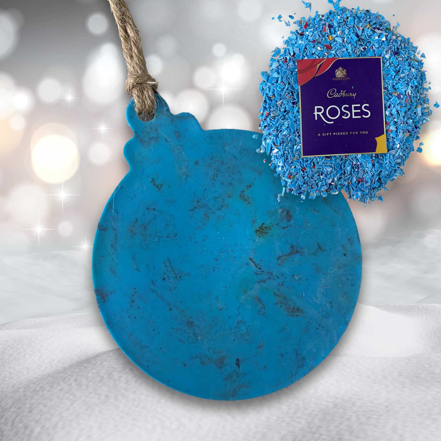 Recycled Plastic Christmas Decoration, 6 Pack, Blue Rose