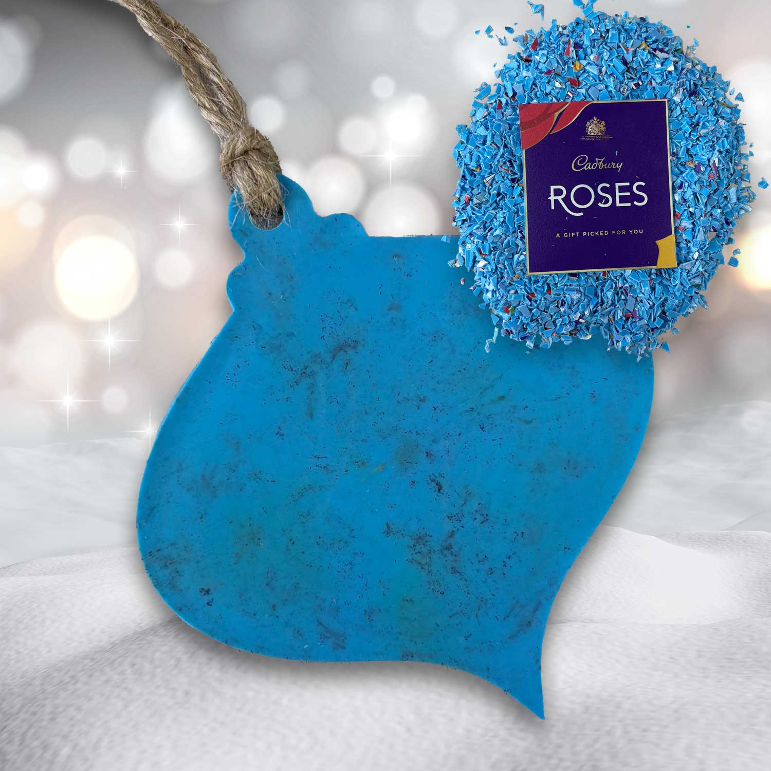 Recycled Plastic Christmas Decoration, Fluted Bauble, Blue Rose