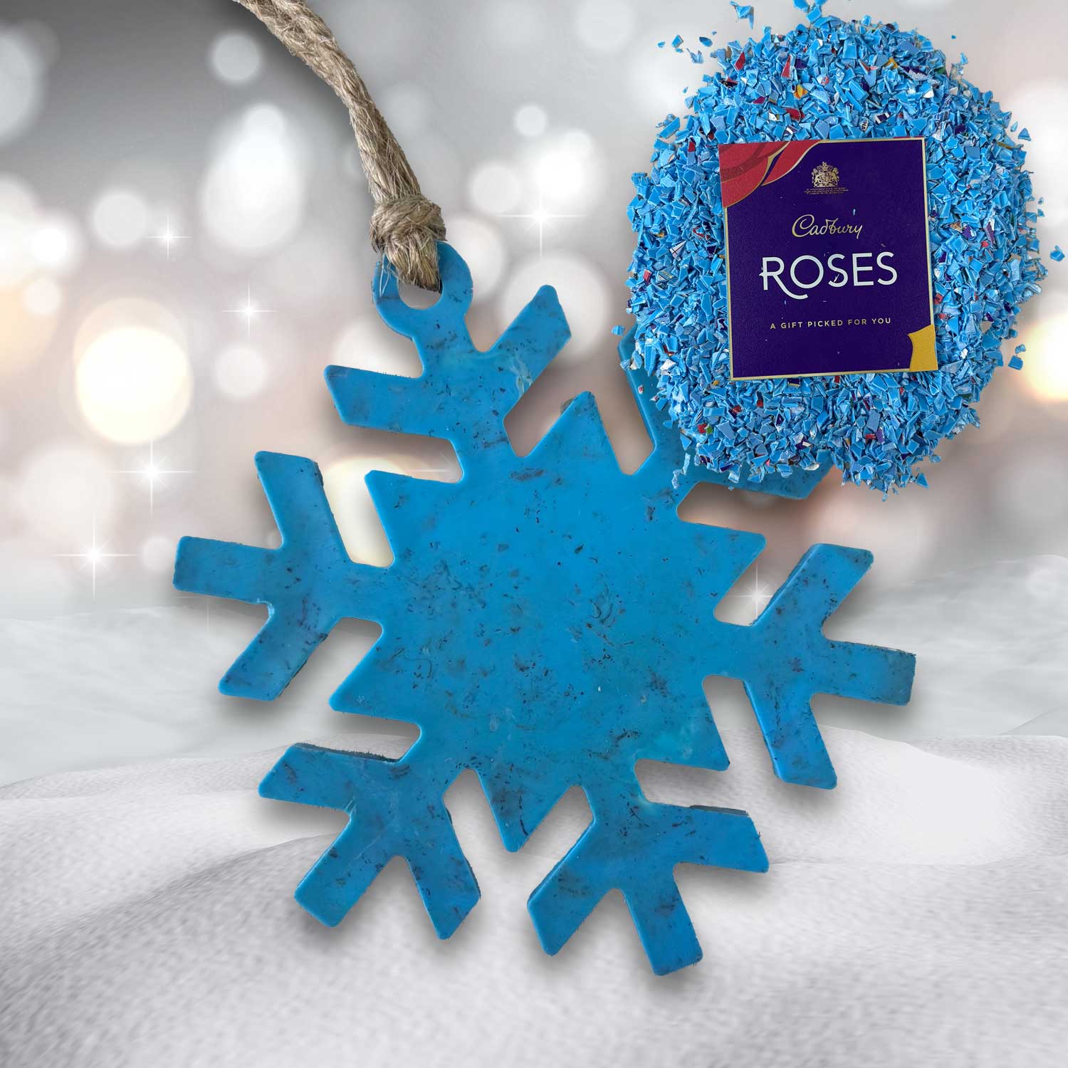 Recycled Plastic Christmas Decoration, Snowflake, Blue Rose