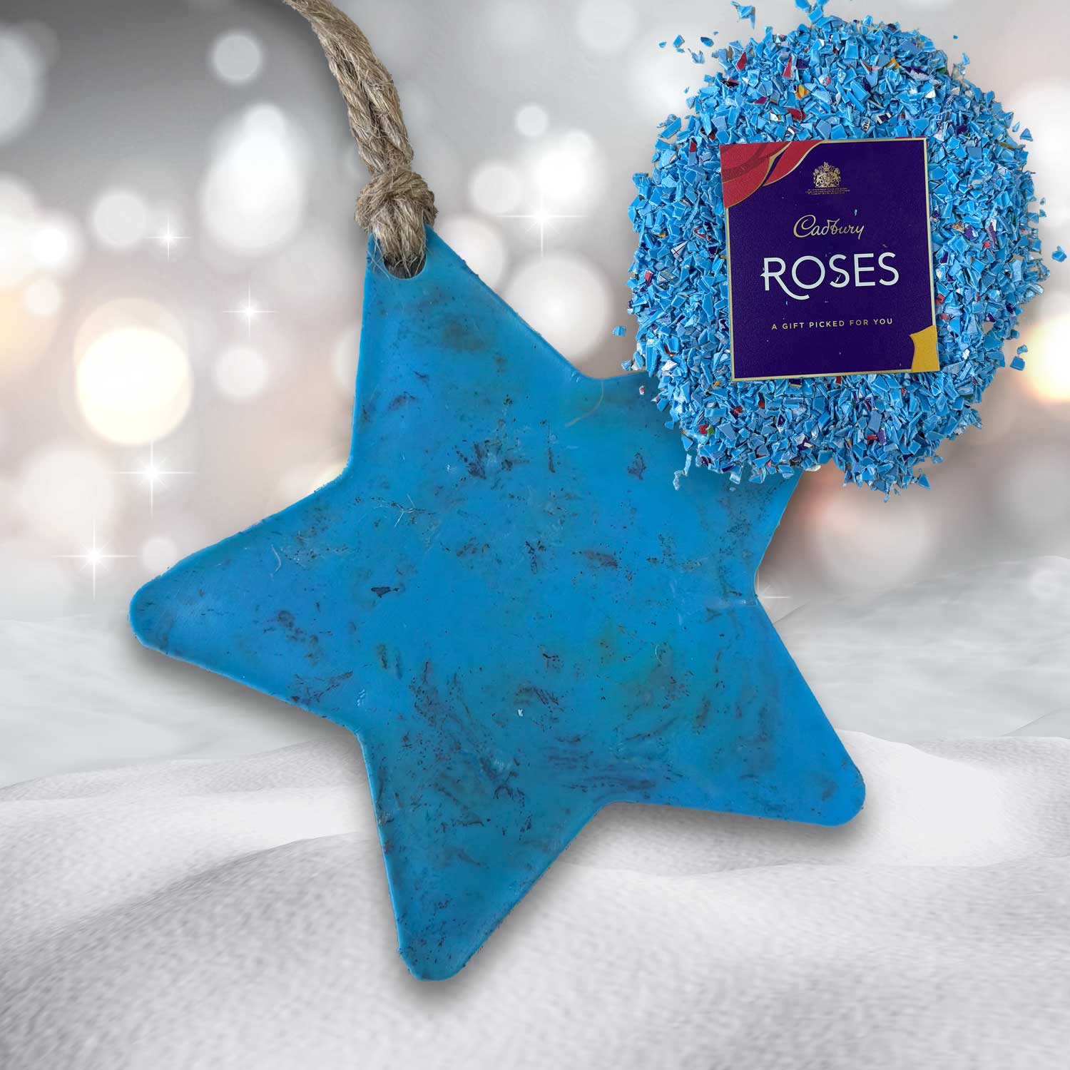 Recycled Plastic Christmas Decoration, Star, Blue Rose
