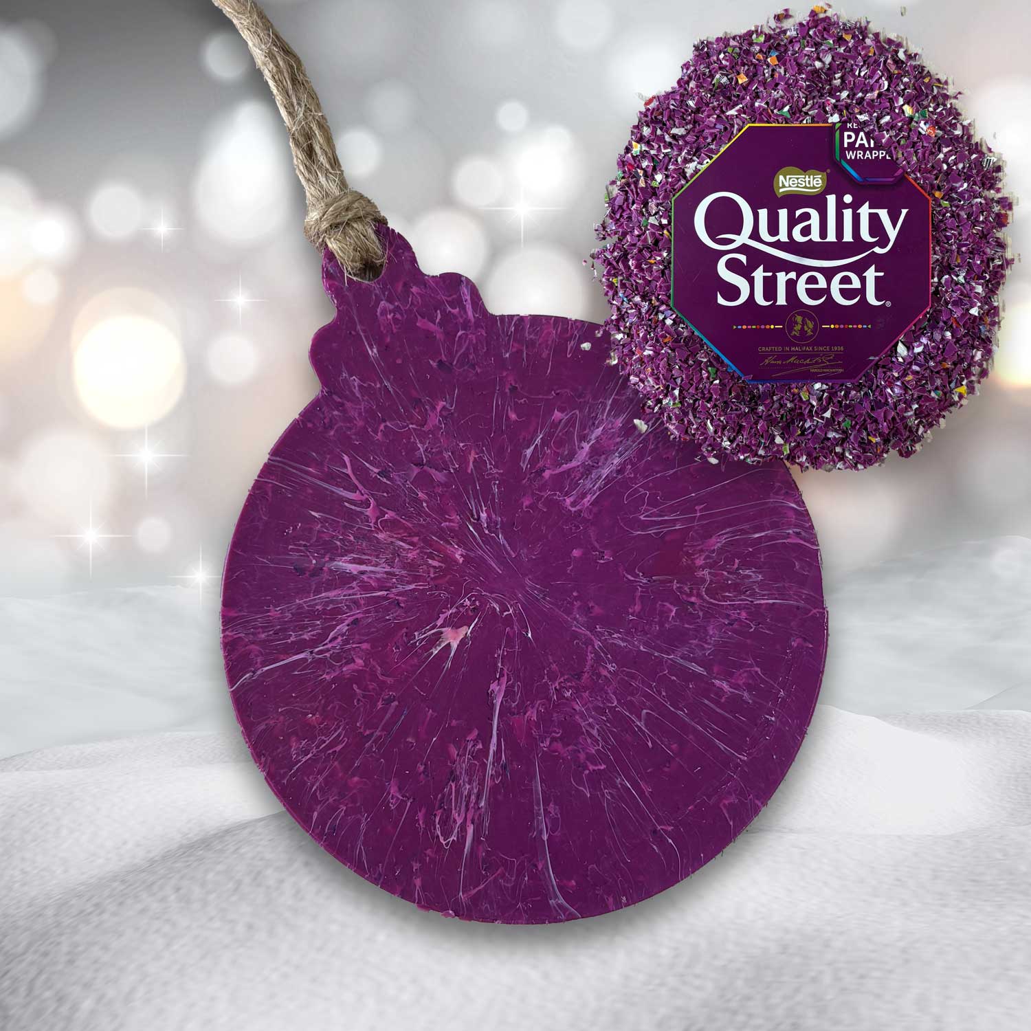 Recycled Plastic Christmas Decoration, Round Bauble, Quality Purple