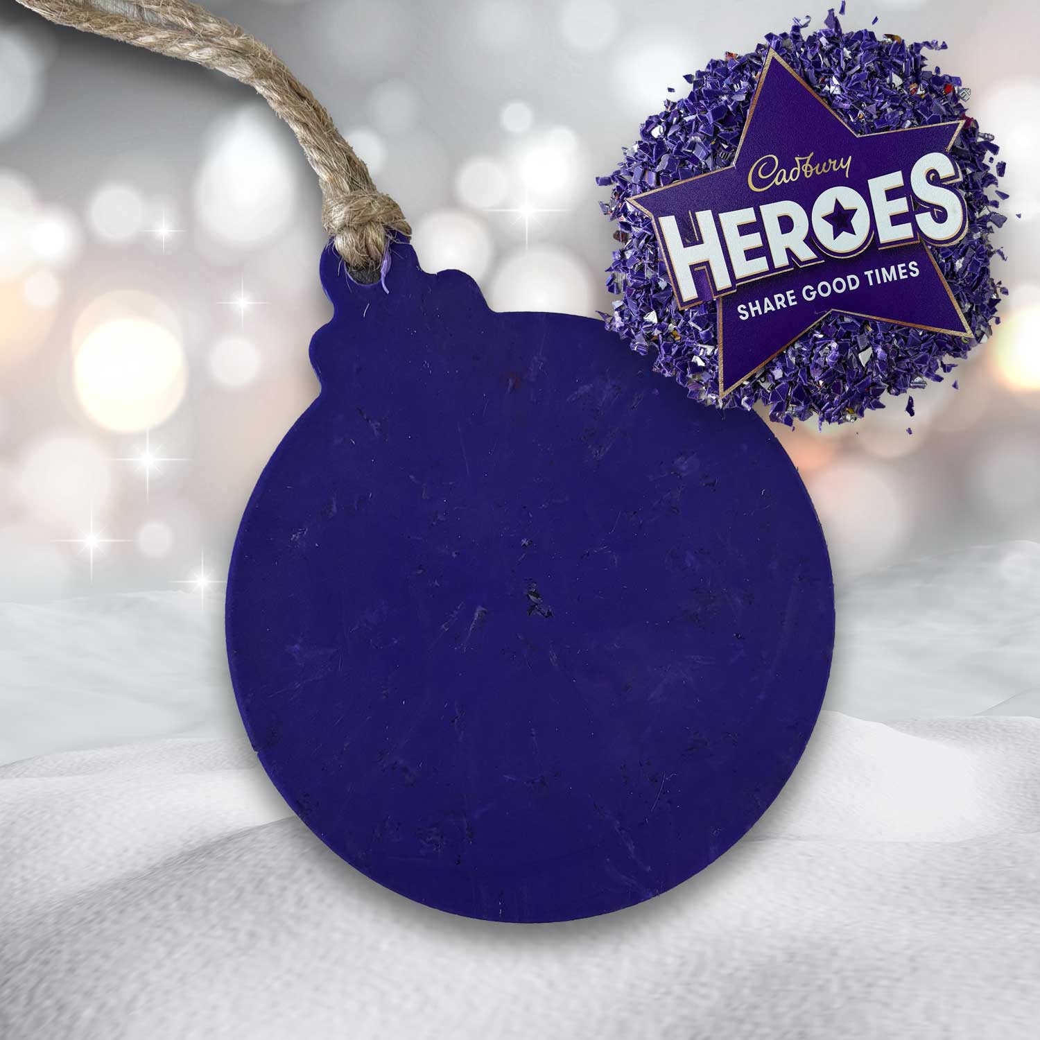 Recycled Plastic Christmas Decoration, Round Bauble, Purple Hero
