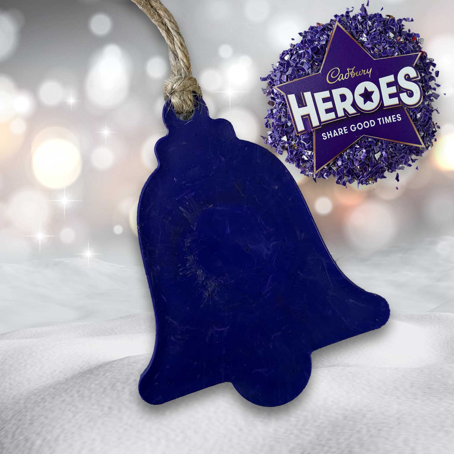 Recycled Plastic Christmas Decoration, Bell, Purple Hero