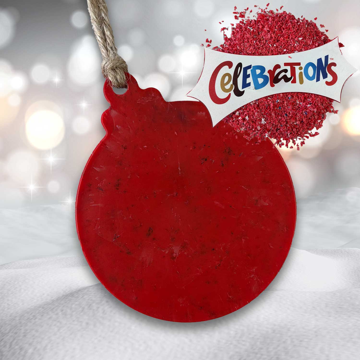 Recycled Plastic Christmas Decoration, Round Bauble, Red Celebration