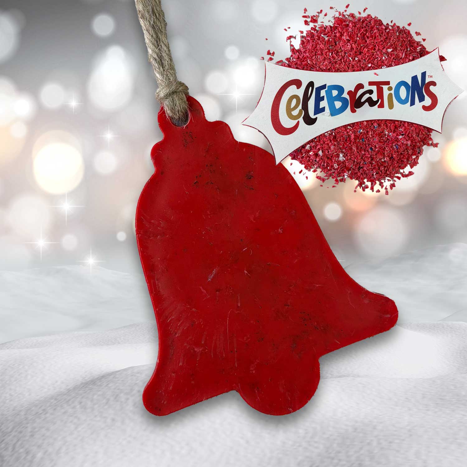 Recycled Plastic Christmas Decoration, Bell, Red Celebration