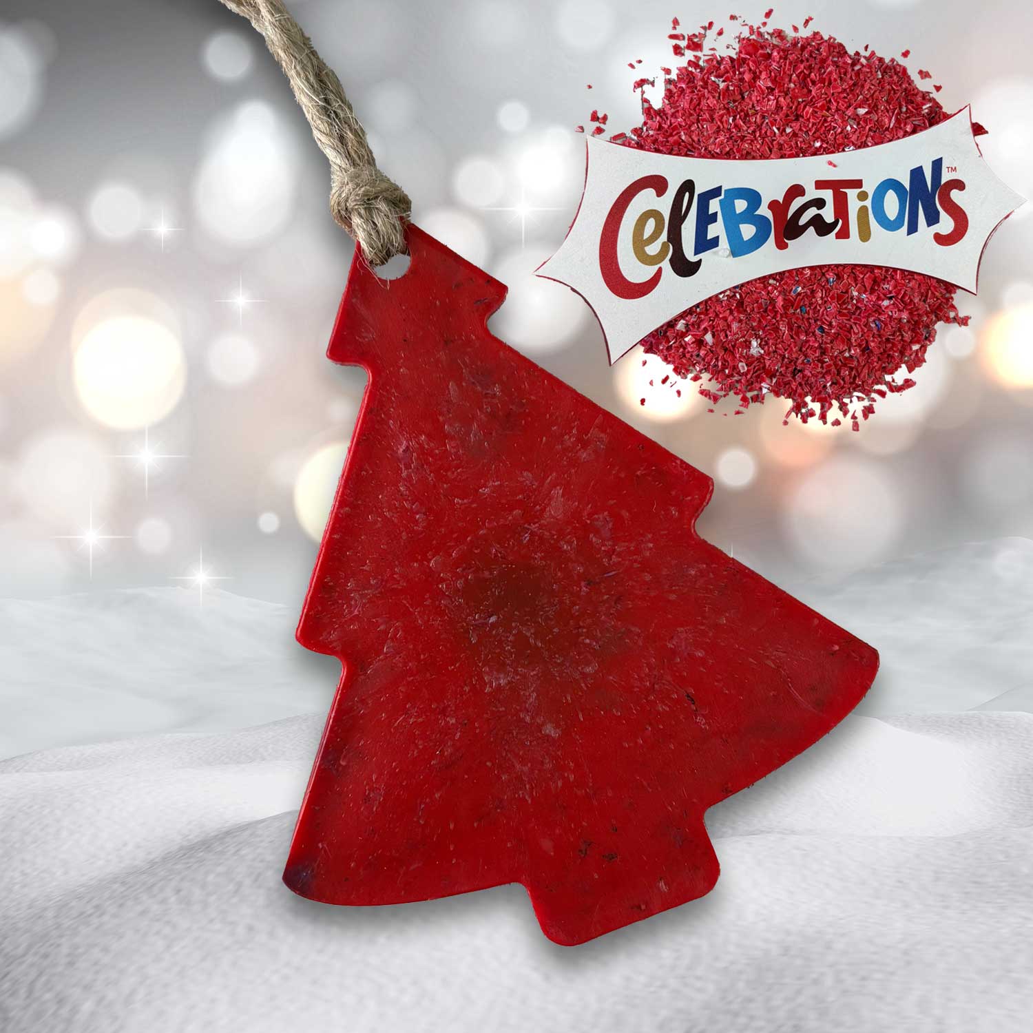 Recycled Plastic Christmas Decoration, Tree, Red Celebration