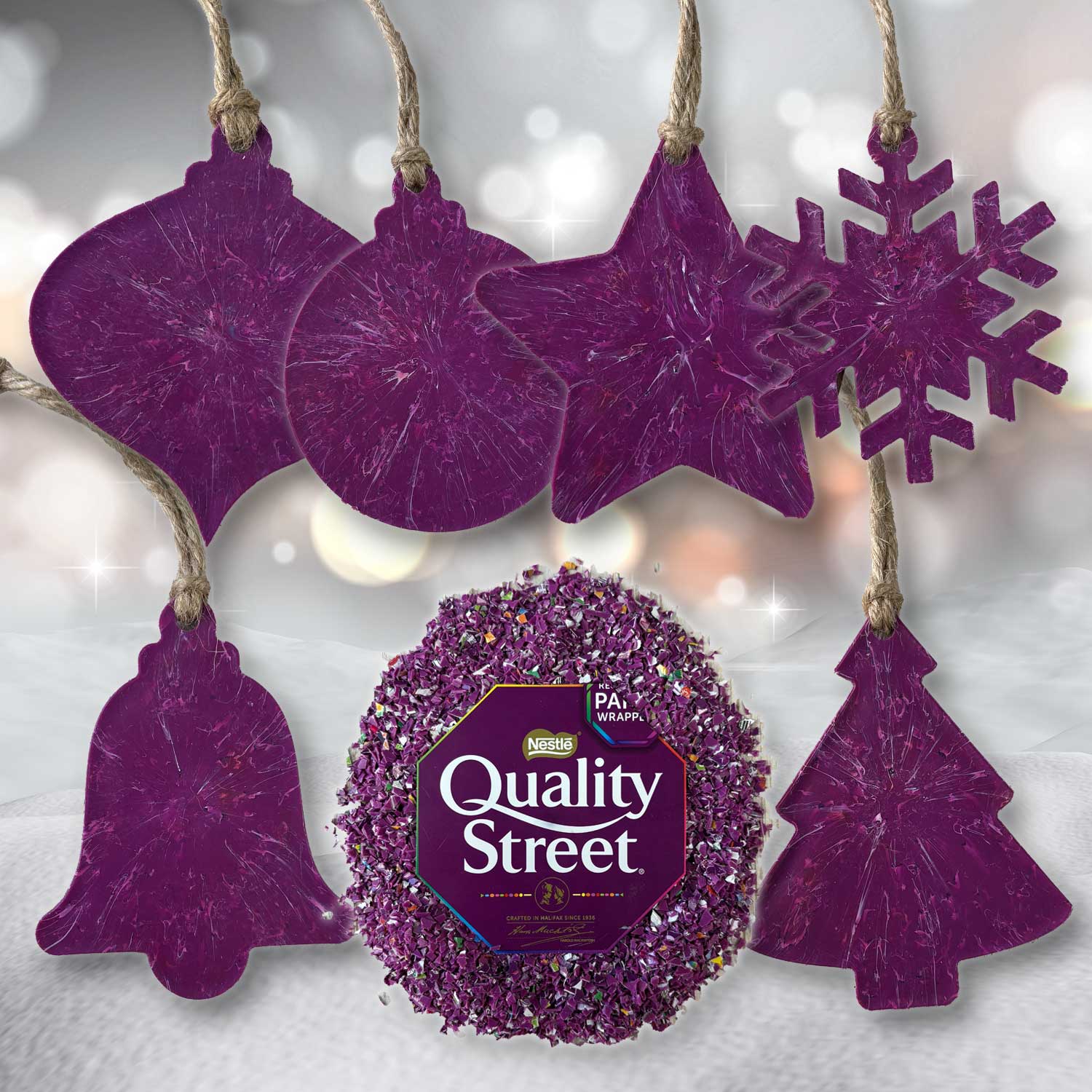 Recycled Plastic Christmas Decoration, 6 Pack, Quality Purple