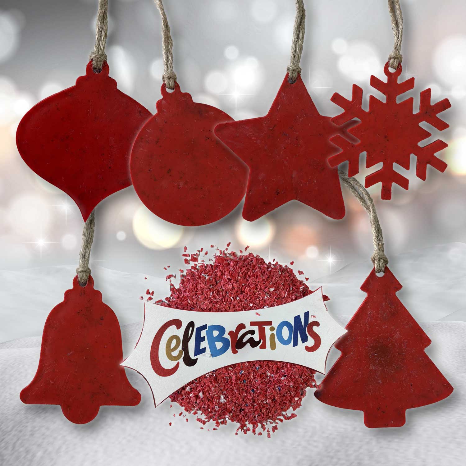 Recycled Plastic Christmas Decoration, 6 Pack, Red Celebration
